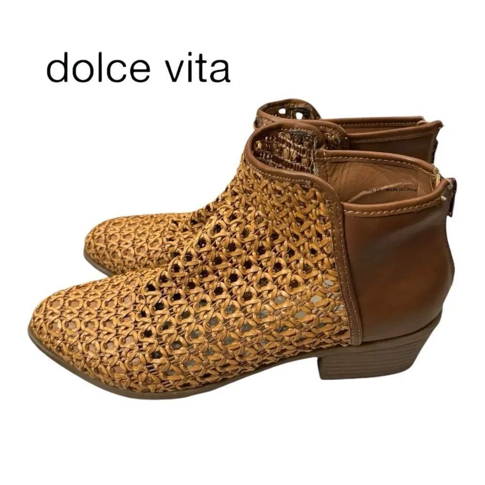 DV by Dolce Vita Koda Women's Tan Basket Weave Ankle Boots Booties 10